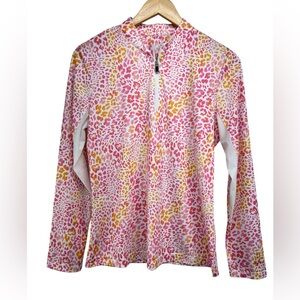 Tail Pink Orange Leopard Print Long Sleeve Quarter Zip Pull Over Womens Medium